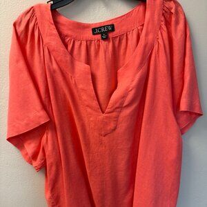 J Crew Flutter-sleeve linen V-neck top Size XL Watermelon
